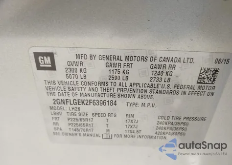 2015 Chevrolet Equinox 2Lt из США, поврежденный, VIN 2GNFLGEK2F6396184